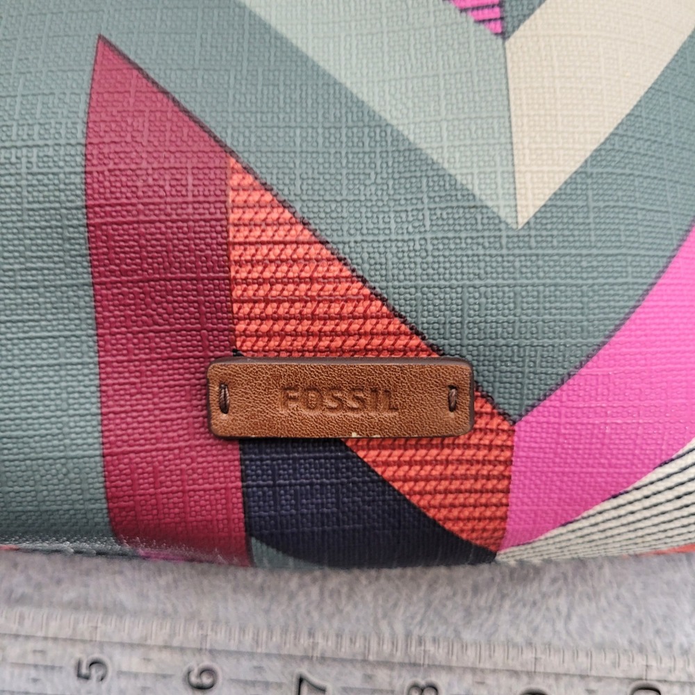 Fossil Brown Leather Chevron Geometric Crossbody Bag ZB6729 Multi Color - Picture 3 of 5